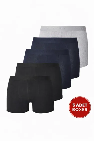 Erkek 5'li Pamuklu Likralı Esnek Kumaş Boxer