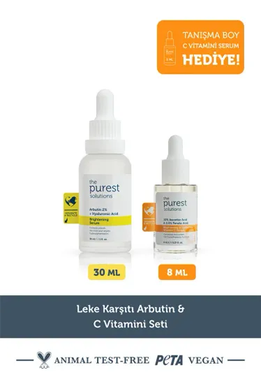 Leke Karşıtı Arbutin & C Vitamini Seti: 30 ml Leke Serumu + 8 ml Tanışma Boy C Vitamini
