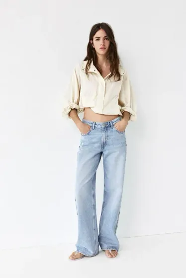 Düğme detaylı baggy jean